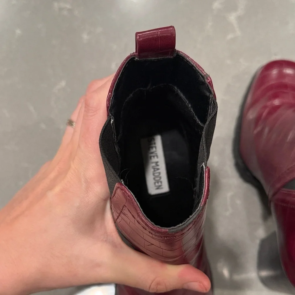 Steve Madden Red Croc-Embossed Ankle Booties